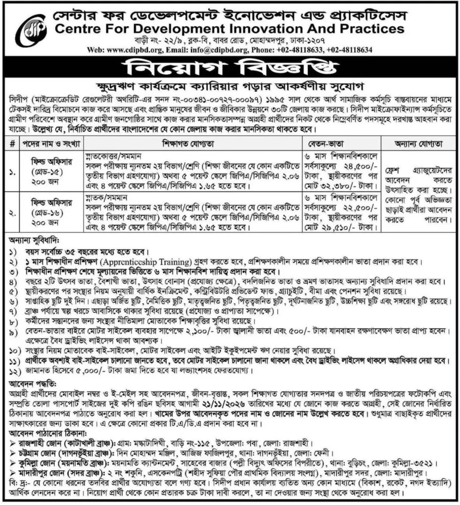 CDIP নিয়োগ বিজ্ঞপ্তি ২০২৬